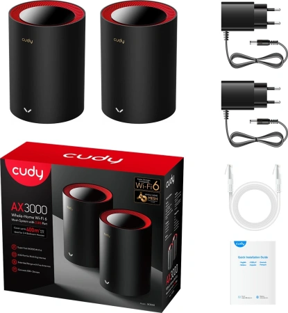 Бесшовный Mesh роутер Cudy M3000 (M3000(2-PACK)) AX3000 100/1000/2500BASE-T черный (упак.:2шт)
