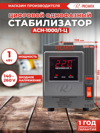 Стабилизатор напряжения Ресанта АСН-1000/1-Ц однофазный серый (63/6/2)