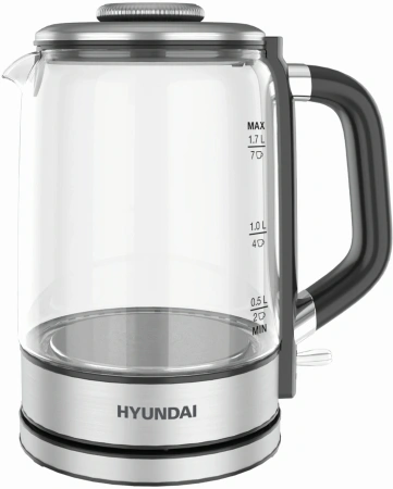 Чайник электрический Hyundai HYK-G5501 1.7л. 2200Вт серебристый/черный корпус: стекло