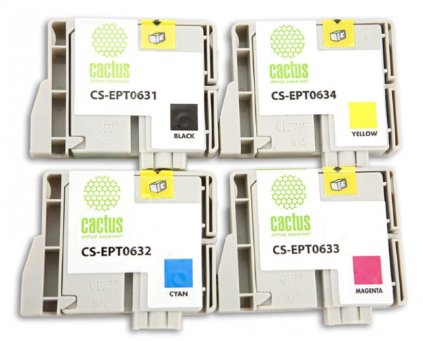 Картридж струйный Cactus CS-EPT0635 T0635 черный/голубой/пурпурный/желтый набор (40мл) для Epson Stylus C67/C87/CX3700/CX4100/CX4700