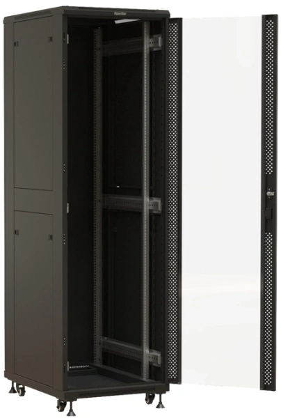 Шкаф серверный Hyperline (TTBR-4261-AS-RAL9004) напольный 42U 600x1000мм пер.дв.стекл задн.дв.спл.ст