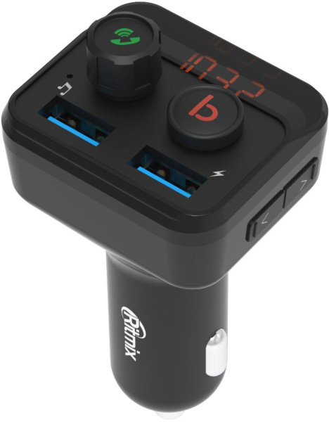 Автомобильный FM-модулятор Ritmix FMT-B100 черный MicroSD BT USB (80000554)