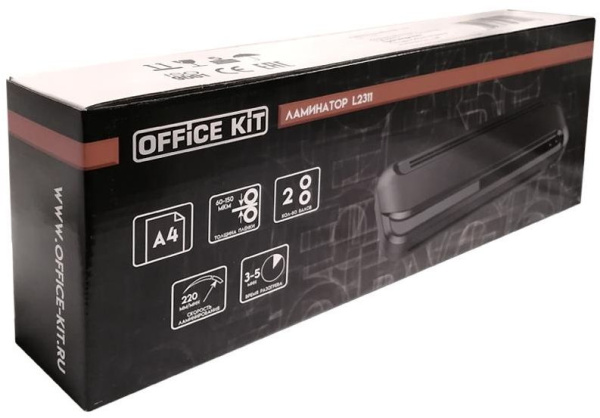Ламинатор Office Kit L2311 A4 (60-150мкм) 22см/мин (2вал.) лам.фото