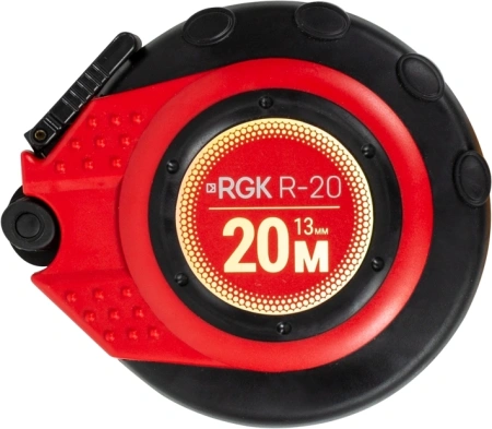 Рулетка строительная RGK R20 дл.полотна 20м изм.шкала в см зацеп простой красный/черный (755894)