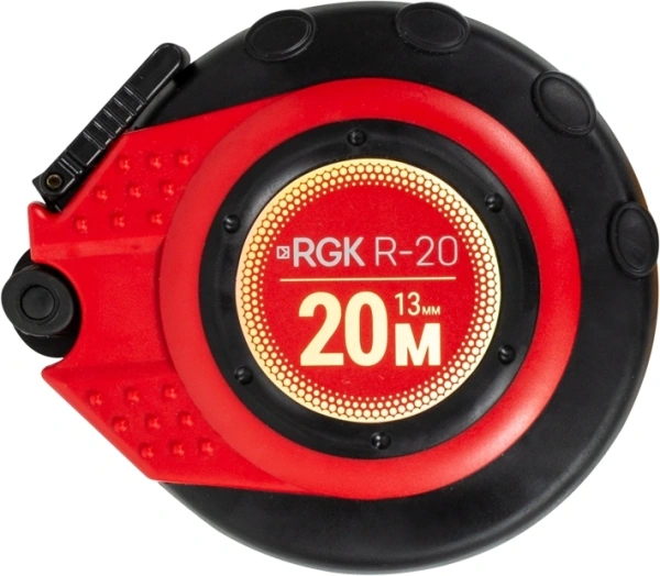 Рулетка строительная RGK R20 дл.полотна 20м изм.шкала в см зацеп простой красный/черный (755894)