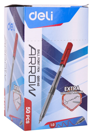 Ручка шариков. Deli Arrow EQ01140 прозрачный/красный d=1мм красн. черн.