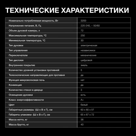 Духовой шкаф Электрический Hyundai HEO 6772 WG белый