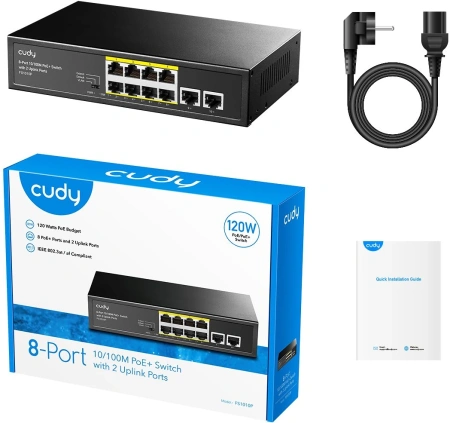 Коммутатор Cudy FS1010P 10x100Мбит/с 10PoE 10PoE+ неуправляемый