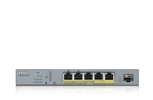 Коммутатор Zyxel NebulaFlex Pro GS1350-6HP GS1350-6HP-EU0101F 5G 1SFP 4PoE 4PoE+ 60W управляемый