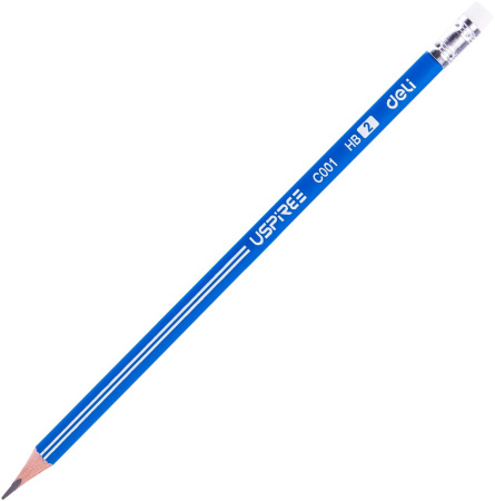 Карандаш ч/г Deli EC001-HB Uspire HB трехгран. тополь карт.кор. (12шт) ластик