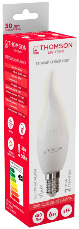 Лампа светодиодная Thomson TH-B2025 6Вт цок.:E14 свеча 220B 3000K св.свеч.бел.теп. Tail Candle (упак.:1шт)