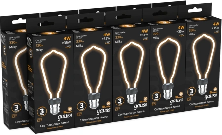 Лампа светодиодная Gauss Filament 1005802104 4Вт цок.:E27 (упак.:10шт) трубка 220B св.свеч.бел.теп.
