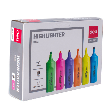 Набор текстовыделителей Deli Accent ES621PINK-P Delight скошенный пиш. наконечник 1-5мм розовый (10ш