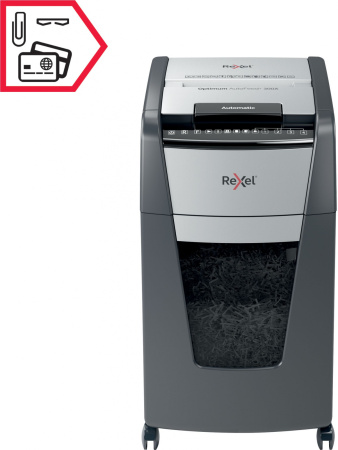 Шредер Rexel Optimum AutoFeed 300X черный с автоподачей (секр.P-4) фрагменты 300лист. 60лтр. скрепки скобы пл.карты