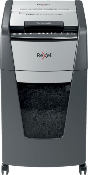 Шредер Rexel Optimum AutoFeed 300M черный с автоподачей (секр.P-5) фрагменты 300лист. 60лтр. скрепки скобы пл.карты