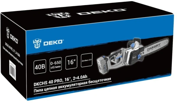 Цепная пила Deko DKCHS 40 PRO аккум. 40Вт дл.шины:16" (40cm) 2аккум. 4Ач ЗУ (083-2002)