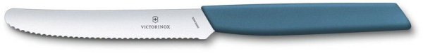 Нож кухонный Victorinox Swiss Modern (6.9006.11W2) стальной столовый для томатов лезв.110мм серрейт. заточка синий