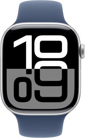 Смарт-часы Apple Watch Series 10 A2999 46мм 2.1" OLED корп.серебристый Sport Band рем.синий разм.брасл.:140-190мм (MWWL3LW/A)