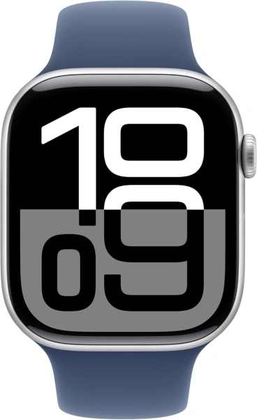 Смарт-часы Apple Watch Series 10 A2999 46мм 2.1" OLED корп.серебристый Sport Band рем.синий разм.брасл.:140-190мм (MWWL3LW/A)