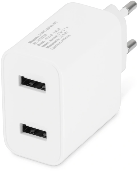 Сетевое зар./устр. Digma DGWC-2U-3A-WG 15W 2.1A+1A 2xUSB универсальное белый