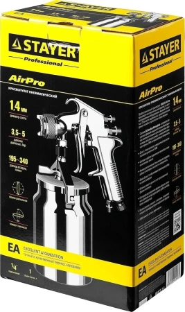 Краскораспылитель Stayer Professional 06477-1.4 340л/мин соп.:1.4мм бак:1л серебристый