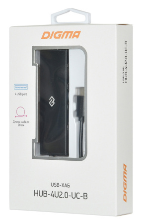 Разветвитель USB-C Digma HUB-4U2.0-UC-B 4порт. черный