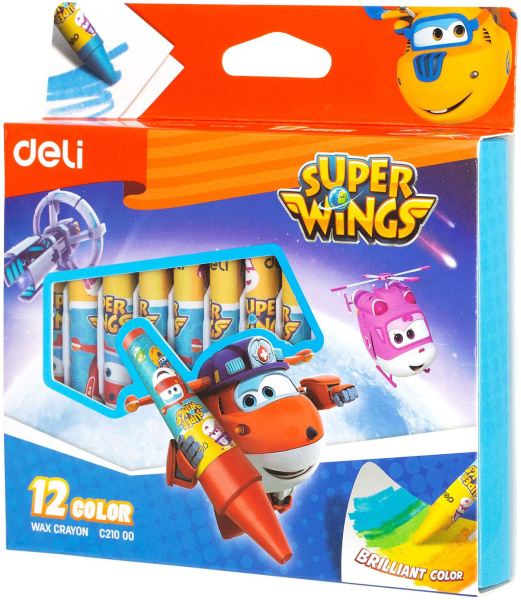 Восковые мелки Deli EC21000 Super Wings 12цв. картон.кор./европод.