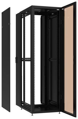 Шкаф коммутационный NT Practic.3 18-68.GF12.SD2.BF12 B (435068) напольный 18U 600x800мм пер.дв.стекл задн.дв.двуст. 2 бок.пан. направл.под закл.гайки 1300кг черный 710мм 55кг IP20 сталь