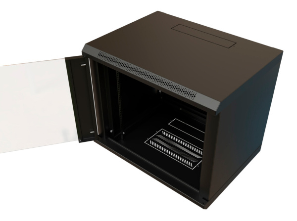 Шкаф коммутационный WRline (WR-TW-1566-GP-RAL9004) настенный 15U 600x600мм пер.дв.стекл 2 бок.пан. направл.под винты 60кг черный 520мм 775мм IP20 сталь