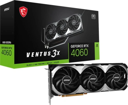 Видеокарта MSI PCI-E 4.0 RTX 4060 VENTUS 3X 8G OC NV RTX4060 8Gb 128bit GDDR6 2565/17000/HDMIx1/DPx3