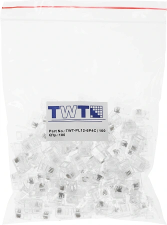 Коннектор Lanmaster (TWT-PL12-6P4C/100) UTP кат.3 RJ12 прозрачный (упак.:100шт)