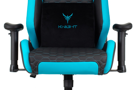 Кресло игровое Knight Neon черный/голубой соты эко.кожа с подголов. крестов. металл