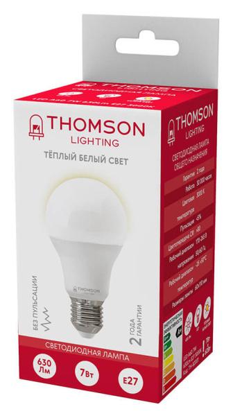 Лампа светодиодная Thomson TH-B2001 7Вт цок.:E27 груша 220B 3000K св.свеч.бел.теп. A (упак.:1шт)