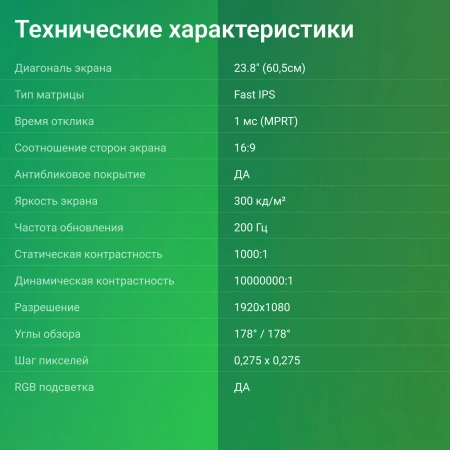 Монитор Digma 23.8" Overdrive 24P410F голубой IPS LED 2ms 16:9 HDMI матовая 300cd 178гр/178гр 1920x1080 200Hz G-Sync FreeSync DP FHD USB 3.7кг