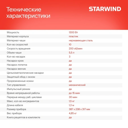 Миксер планетарный Starwind SPM5181 1300Вт золотистый