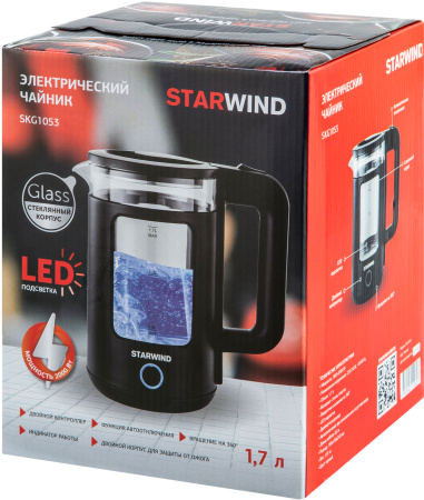 Чайник электрический Starwind SKG1053 1.7л. 1800Вт черный (корпус: стекло)