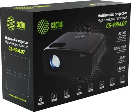 Проектор Cactus CS-PRM.07B.Full HD LCD 3200Lm LS 320Lm ANSI 1500:1 (30000час) 1xUSB typeA 3xHDMI 1.5