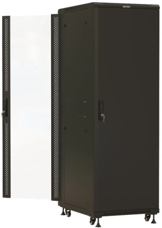 Шкаф серверный Hyperline TTBR-3268-AS-RAL9004 напольный 32U 600x800мм пер.дв.перфор. задн.дв.спл.стал.лист 2 бок.пан. 1000кг черный 710мм 94.5кг 1610мм IP20 сталь