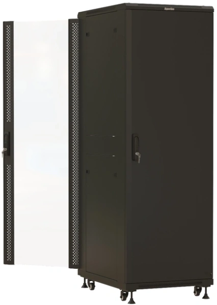 Шкаф серверный Hyperline TTBR-3268-AS-RAL9004 напольный 32U 600x800мм пер.дв.перфор. задн.дв.спл.стал.лист 2 бок.пан. 1000кг черный 710мм 94.5кг 1610мм IP20 сталь