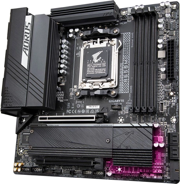 Материнская плата Gigabyte B650M AORUS ELITE SocketAM5 AMD B650 mATX AC`97 8ch(7.1) 2.5Gg RAID+HDMI+