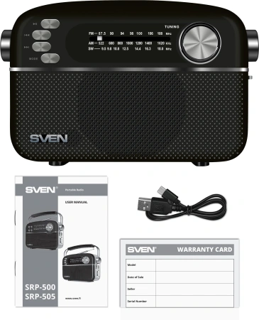 Радиоприемник портативный Sven АС SRP-505 черный/белый USB microSD