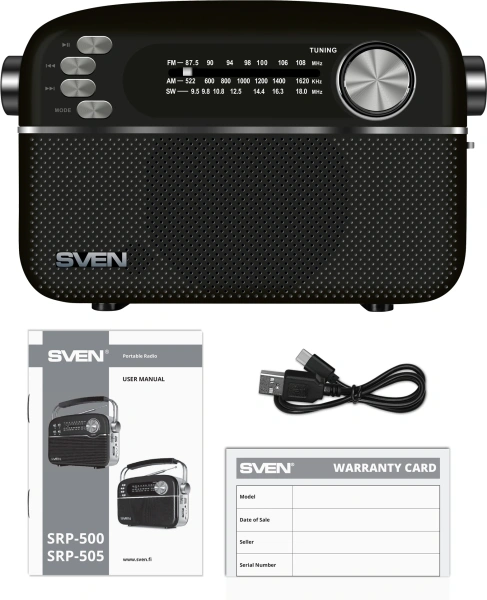 Радиоприемник портативный Sven АС SRP-505 черный/белый USB microSD