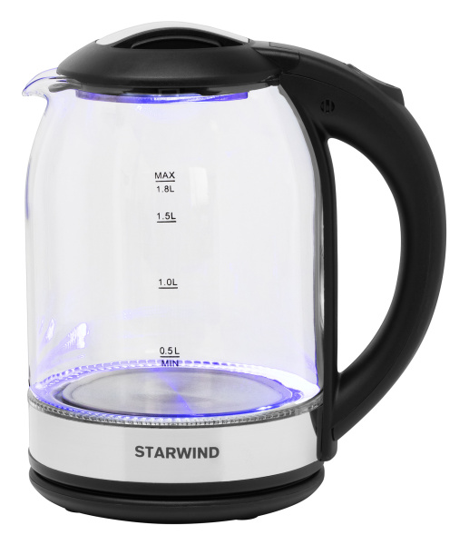 Чайник электрический Starwind SKG2051 1.8л. 1800Вт черный/серебристый (корпус: стекло)