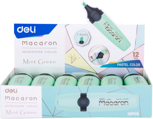 Текстовыделитель Deli EU356-GN Macaron скошенный пиш. наконечник 1-5мм мятный