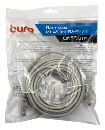 Патч-корд Buro UTP 4 пары cat5E CCA molded 10м серый RJ-45 (m)-RJ-45 (m)