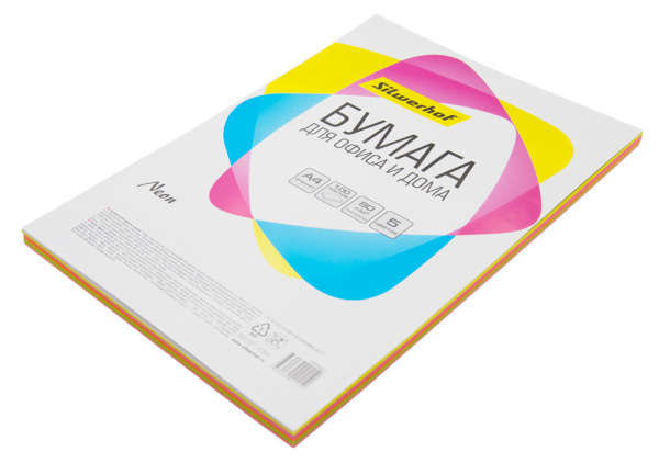 Бумага Silwerhof Neon 719003 A4/80г/м2/100л./радуга неон (5цветов)