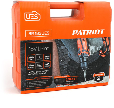 Дрель-шуруповерт Patriot BR 183UES аккум. патрон:быстрозажимной (кейс в комплекте) (180201483)