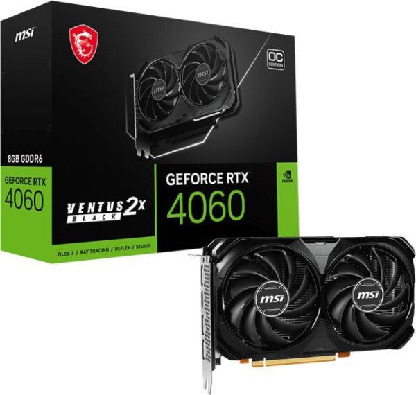 Видеокарта MSI PCI-E 4.0 RTX 4060 VENTUS 2X BLACK 8G OC NV RTX4060 8Gb 128bit GDDR6 2490/17000/HDMIx