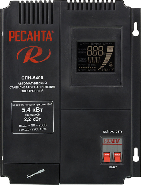 Стабилизатор напряжения Ресанта СПН-5400 однофазный черный (63/6/26)