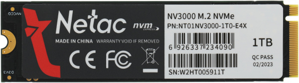 Накопитель SSD Netac PCI-E 3.0 x4 1Tb NT01NV3000-1T0-E4X NV3000 M.2 2280